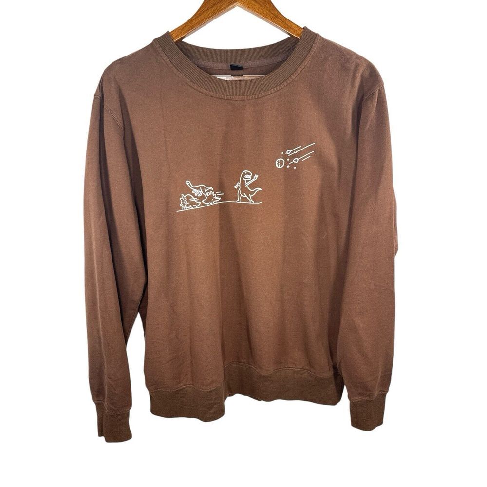 Romwe Sweatshirt Adult Medium Cartoon Dinosaur Crewneck Brown‎